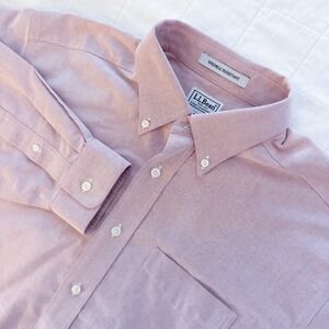 LL‎ BEAN Shirt Mens 16-33 Oxford Dress Wrinkle Resistant Button Up Cotton Pink